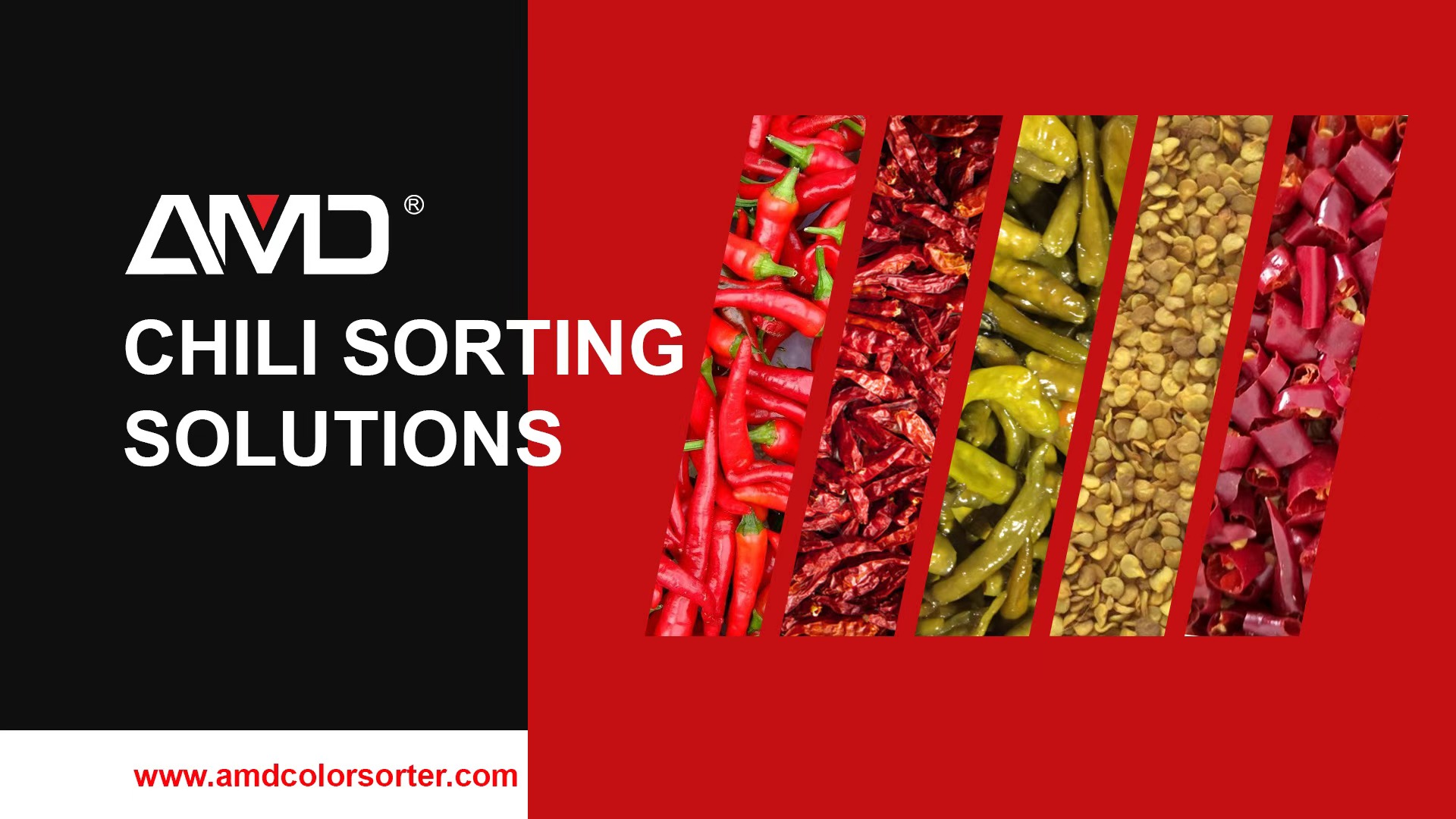 Macchina selezionatrice per colore del peperoncino AMD® | Soluzioni di selezione ottica per peperoncini freschi, secchi e tritati